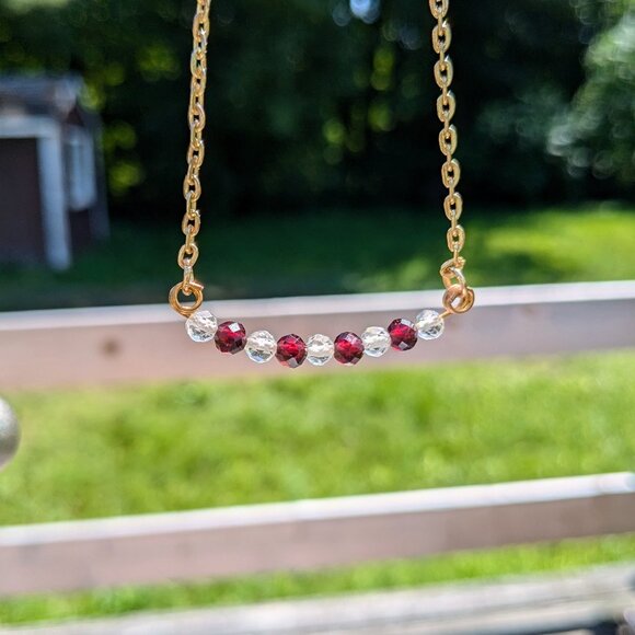 Genuine Natural Garnet and Topaz Gemstone Gold Necklace - Picture 5 of 6
